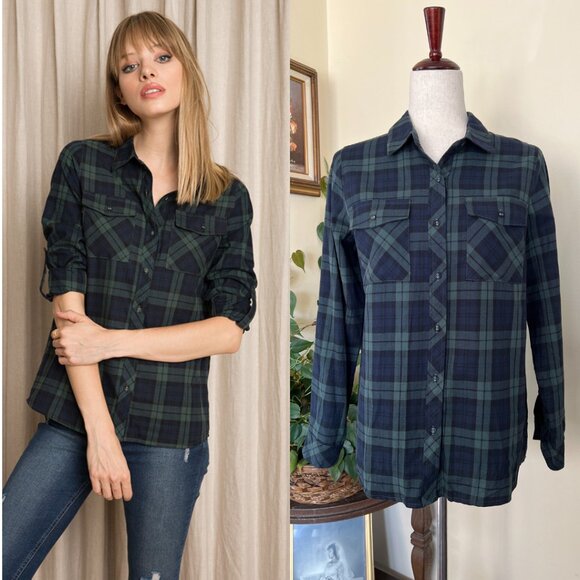 Skies are Blue Green Plaid Shirt sz S NEW - Picture 1 of 11